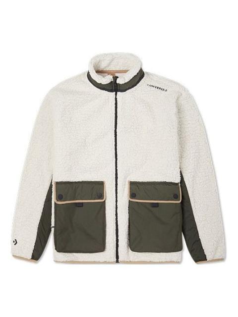 Converse Retro Contrast Color Stitching lamb's wool Jacket White 10021937-A05