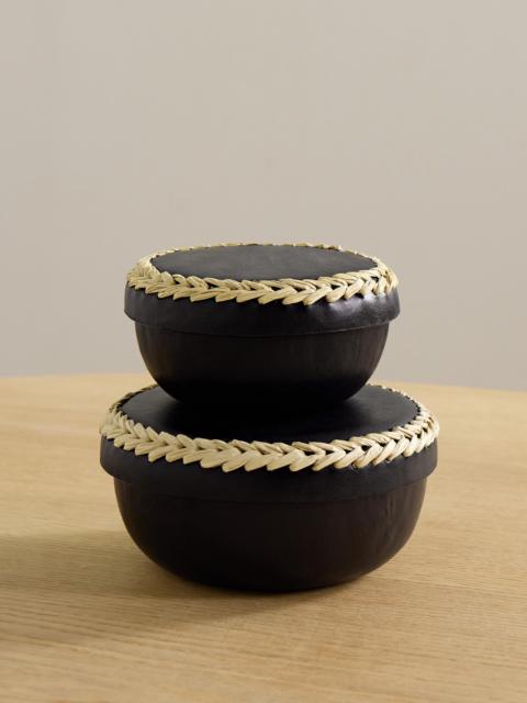 Set Of Two Whipstitched Leather Boxes