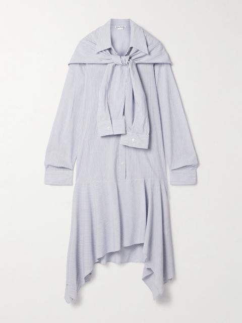 Asymmetric Draped Striped Voile Shirt Dress