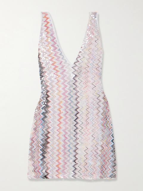 Sequined Crochet-knit Mini Dress