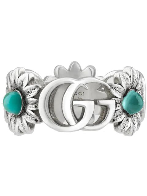 Gucci Double G Flower Ring Blue Topaz Stones Silver