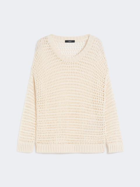Linen and cotton yarn mesh jumper - ECRU