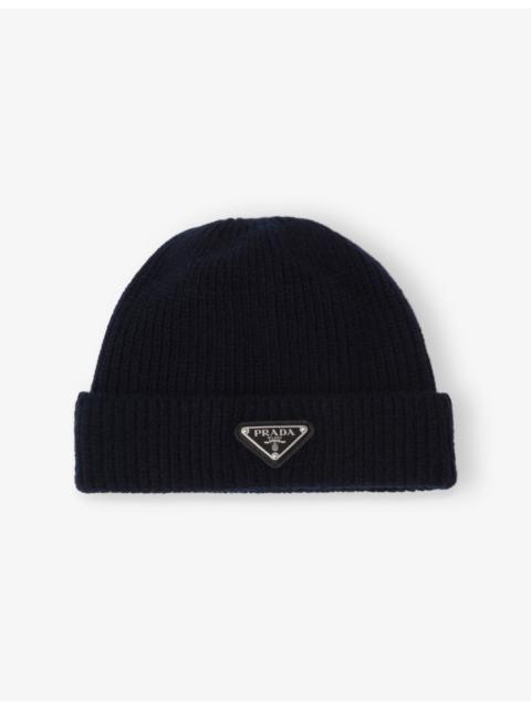 Brand-plaque cashmere and wool-blend beanie hat