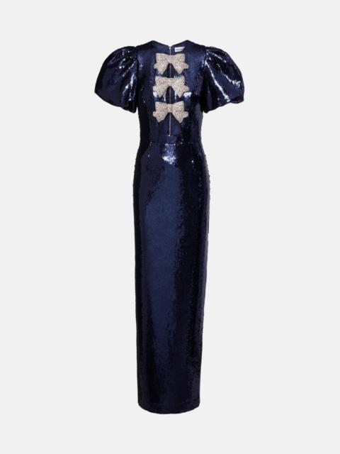 Cressida puff-sleve sequined gown