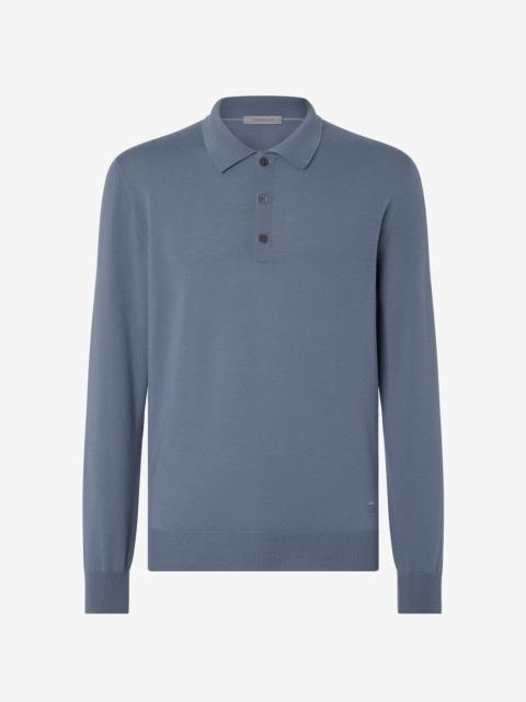 Sugar paper blue extra fine merino wool button-up polo