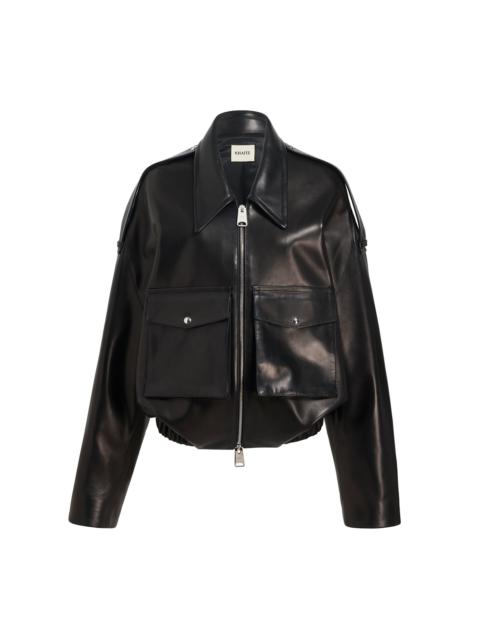 Owey Plunge Leather Bomber Jacket black