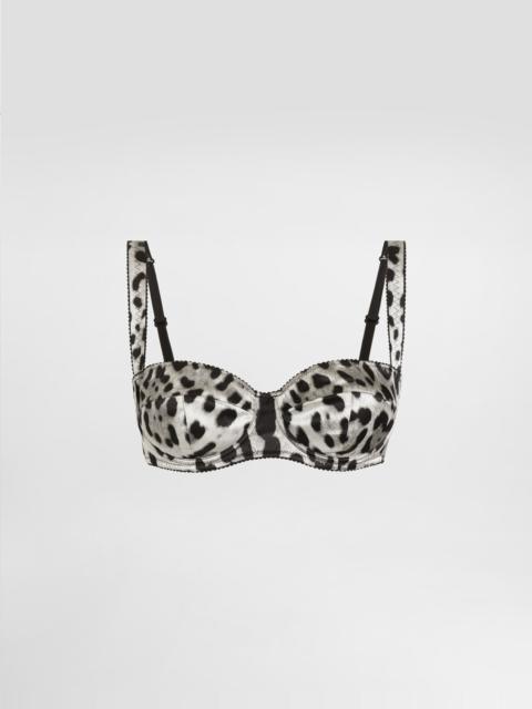 Leopard-print satin balconette bra