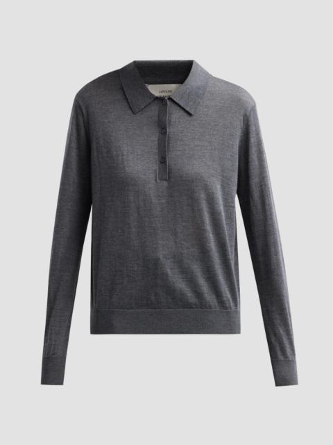 Women's Miles Cashmere Long-Sleeve Polo Top - Anthracite Melange