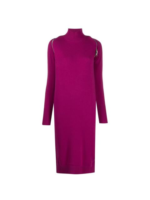 zip reveal roll neck knit dress
