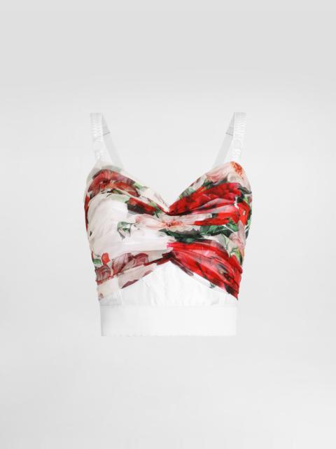 Rose-print marquisette and chiffon corset top