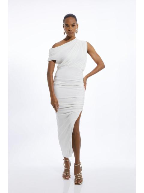 Jersey Crepe Asymmetric Neckline Maxi Dress