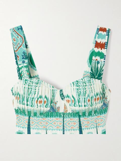 Dalia Cropped Shirred Printed Cotton Bustier Top