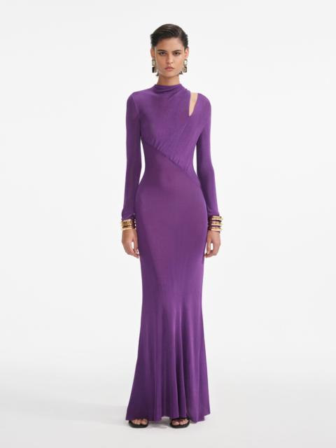 Purple Cut Out Viscose Knit Maxi Dress