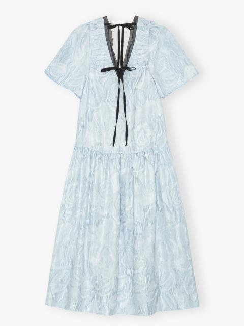 BLUE TEXTURED CLOQUE MIDI DRESS