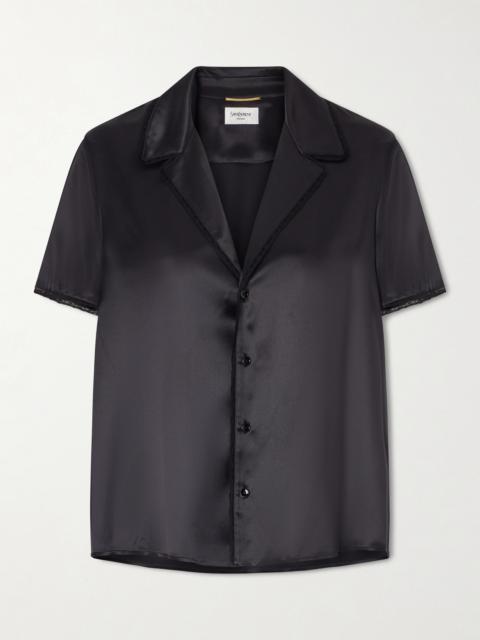 Lace-trimmed Silk-satin Shirt