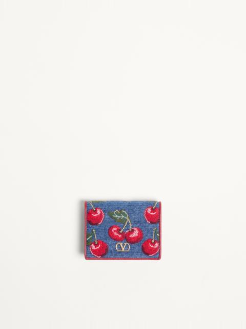 VLOGO SIGNATURE DENIM WALLET WITH CHERRYFIC EMBROIDERY