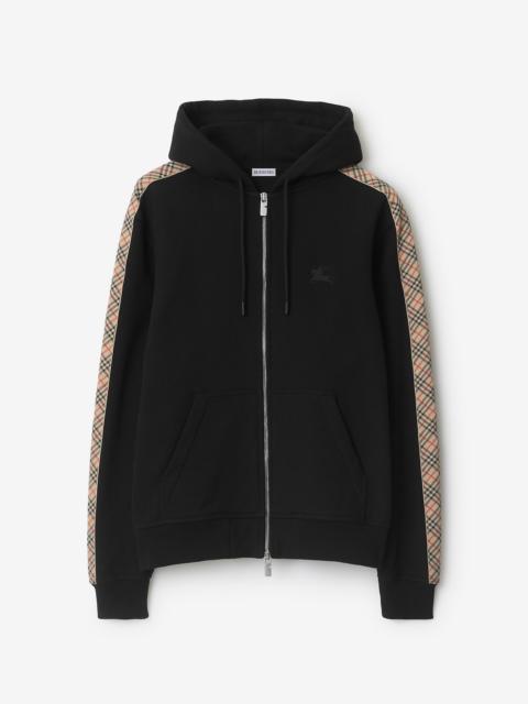 Check Trim Cotton Zip Hoodie