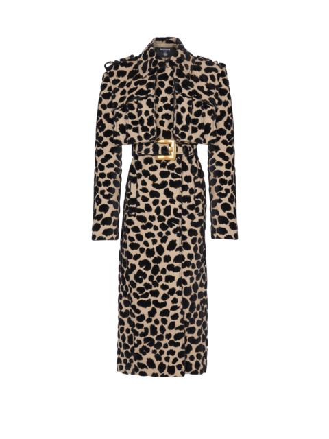 Leopard print jacquard belted trench
