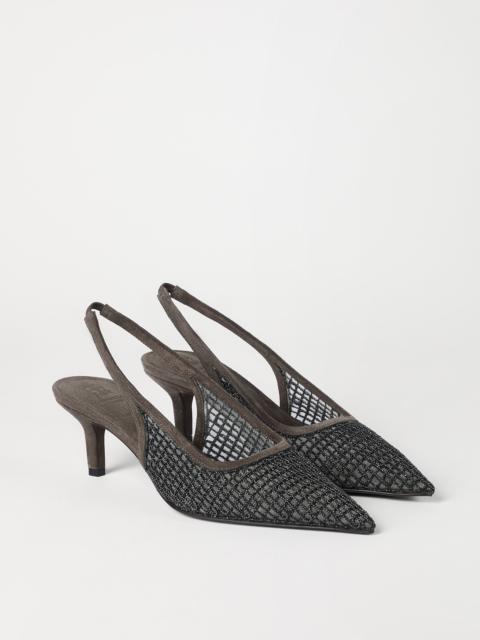Precious net embroidery city heels in suede
