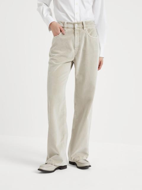 Garment-dyed cotton velvet loose trousers