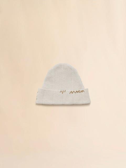 BEIGE WOOL-CASHMERE BEANIE WITH MARNI MENDING