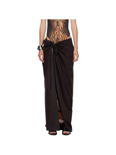 Brown Pareo Printed Wood Cover-up Skirt