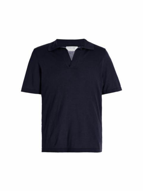 Stendhal Knit Short Sleeve Polo in Navy Cashmere