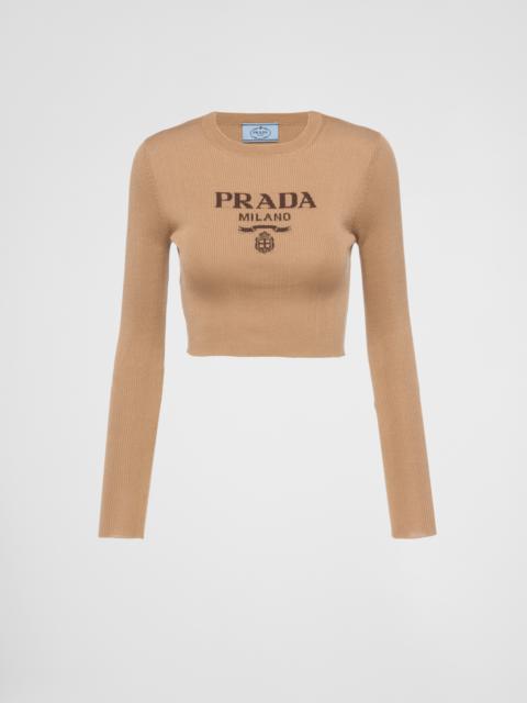 Cropped silk sweater with logo