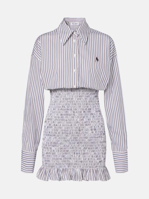 Striped ruched cotton shirt dress