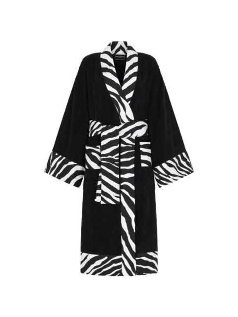 leopard print-trim bathrobe