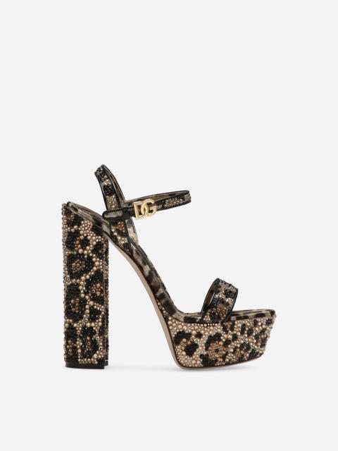 Satin platform sandals with fusible rhinestones