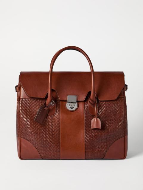 Braided leather and cowhide boston bag