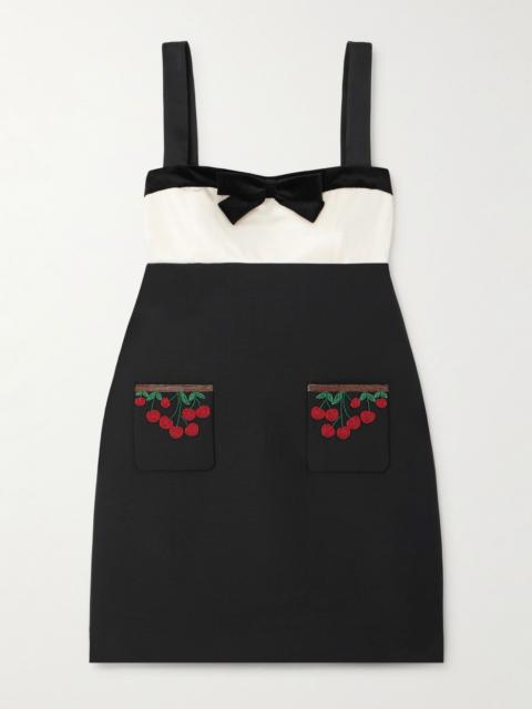 Embellished satin-trimmed wool and silk-blend crepe mini dress Black