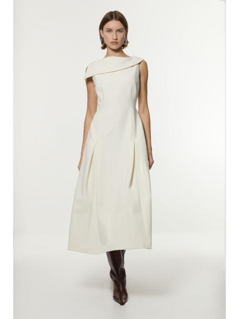 Compact Stretch Asymmetric Neck Tailored Full Skirted Dress