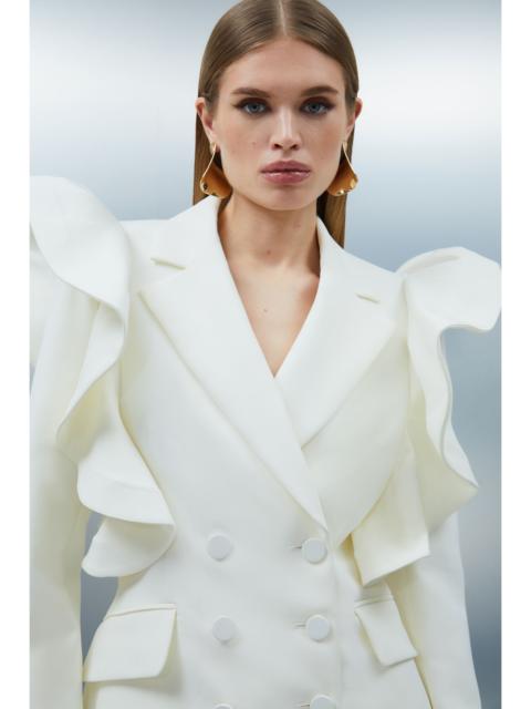 Tailored Drama Ruffle Double Breasted Blazer