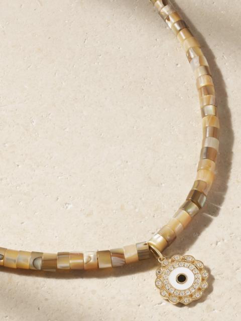 14-karat Gold, Diamond, Abalone And Enamel Necklace