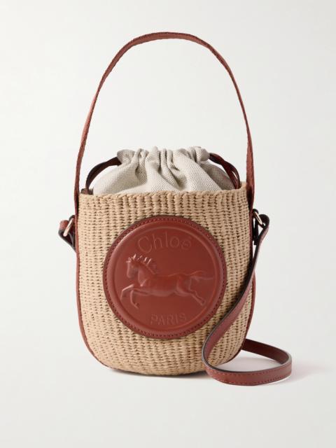 Horse Medal Basket Leather And Canvas-trimmed Raffia Tote