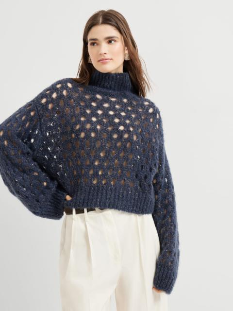 Wispy mohair and wool dazzling net turtleneck sweater