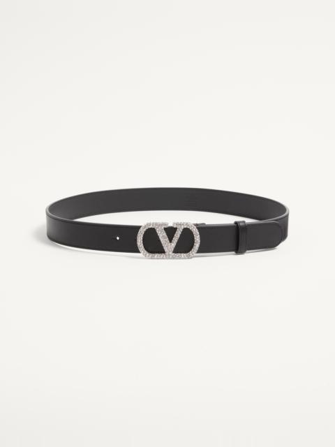 VLOGO SIGNATURE BELT IN SHINY CALFSKIN WITH CRYSTALS 30 MM