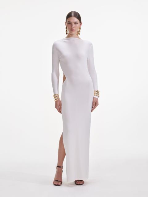 White Jersey Gathered Midi Dress