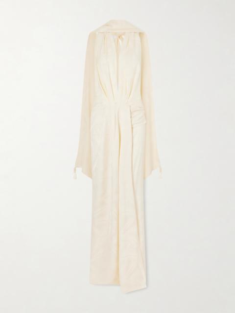 Wildly Beautiful Tasseled Satin-jacquard Halterneck Maxi Dress