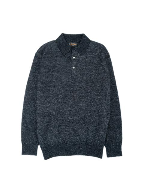 Knit Polo 9G Wool Silk Shaggy Black