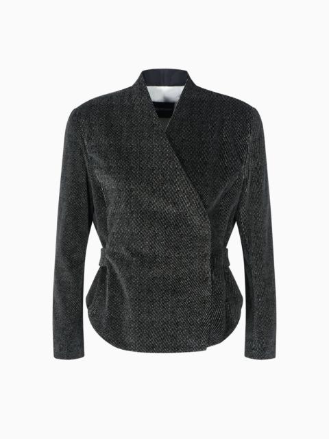 CAVALRY-EFFECT PRINTED VELVET JACKET WITH OFF-CENTRE FASTENING