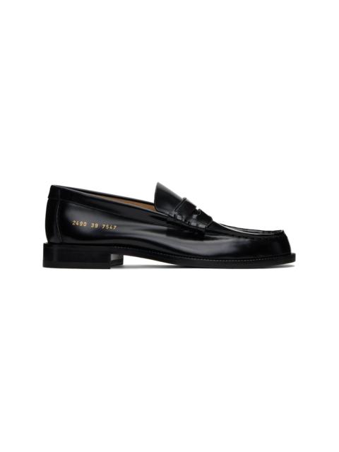 Black Polished Leather Loafers