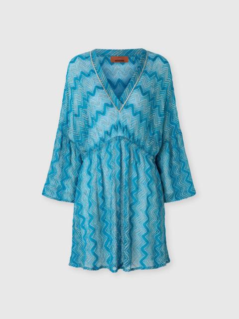 Cover-up dress in zig zag lamé viscose with wide sleeves