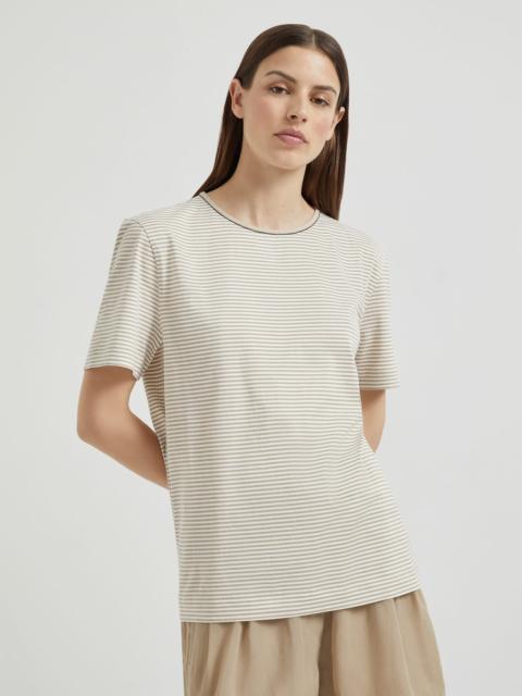 Striped cotton jersey T-shirt with shiny neck detail