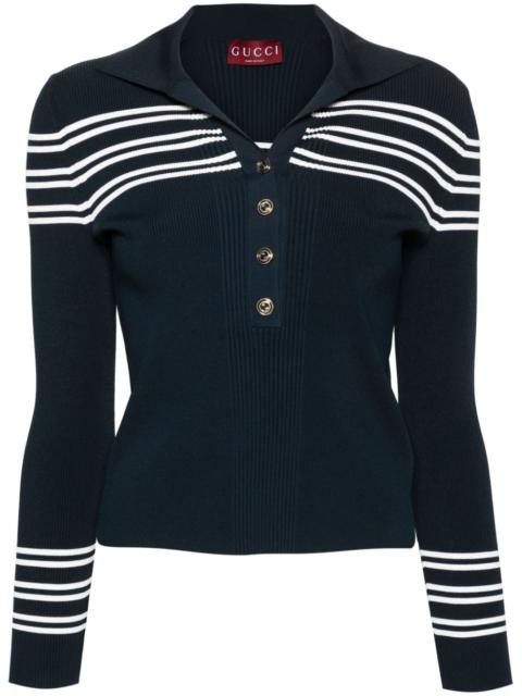 striped ribbed-knit polo top