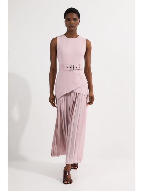 Ponte And Georgette Jersey Pleated Maxi Dress