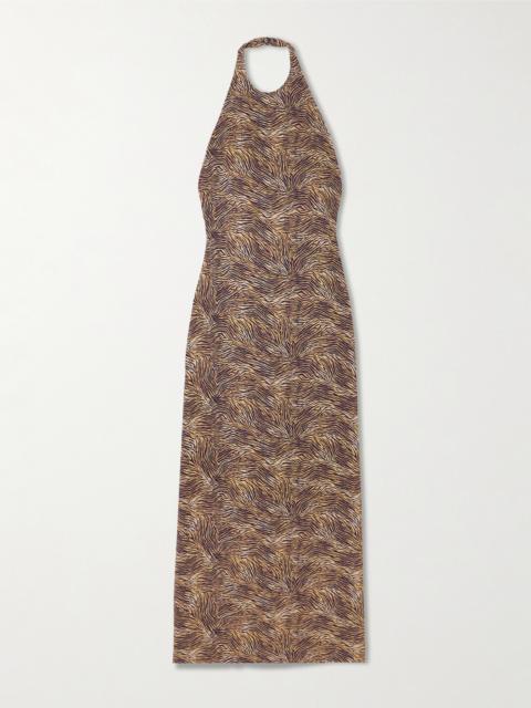 Colette Zebra-print Crepe Halterneck Midi Dress