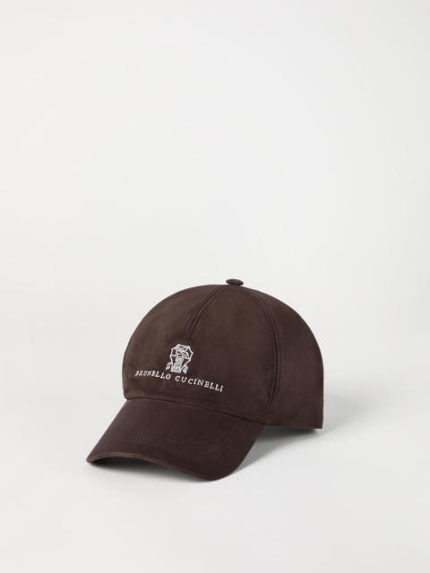 Suede baseball cap with embroidered logo